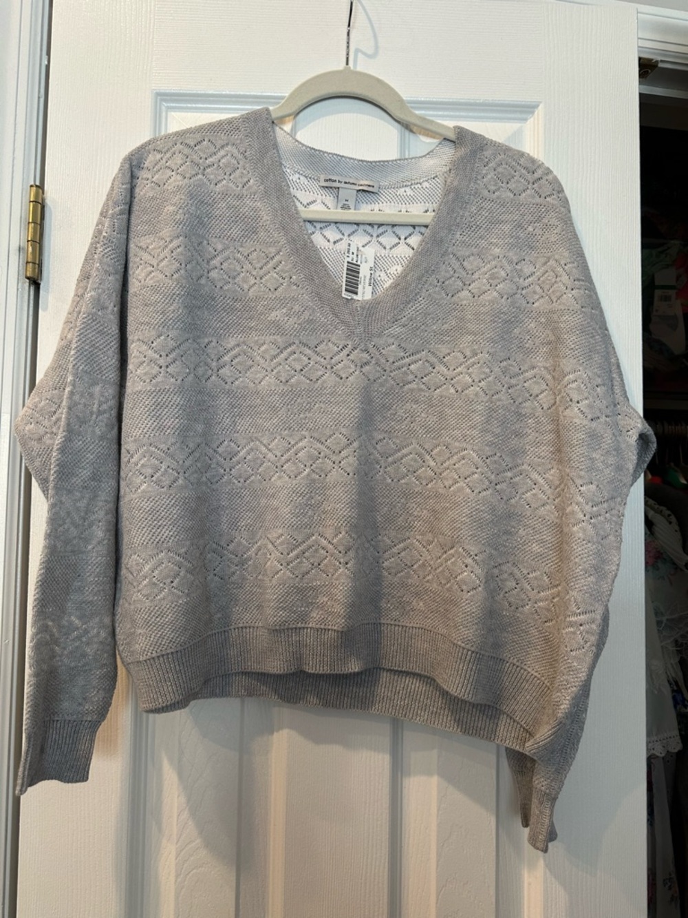 Autumn Cashmere Light Gray V-Neck Patterned Women’s Sweater